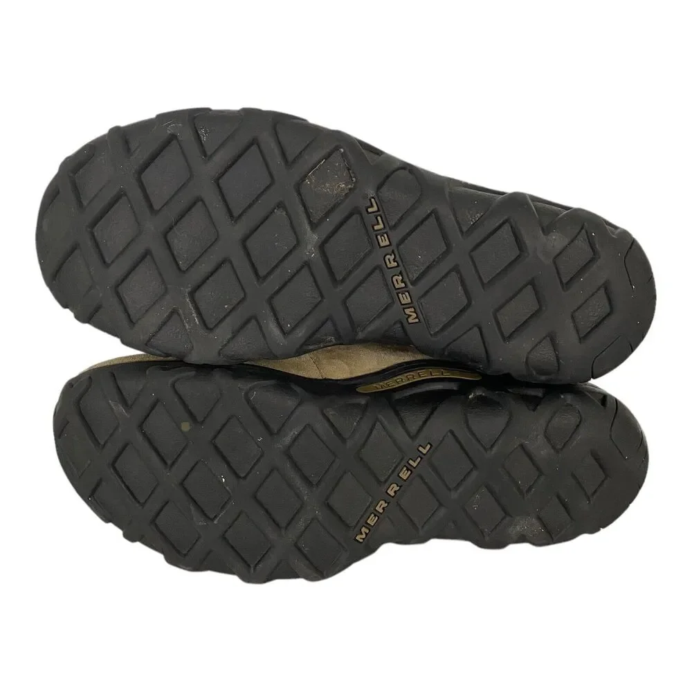 Merrell Kids Tan Suede Slip-On Moccasins with Black Trim and Heel Tabs